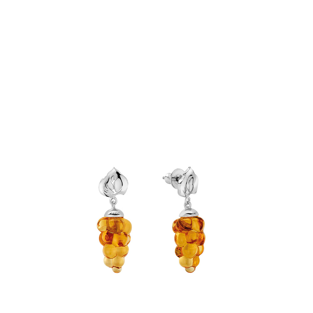 Lalique Vigne Earrings Pair, Amber and Silver